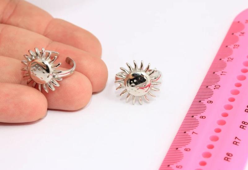 Rodyum Kaplama Gümüş Dokulu Güneş  Yüzük