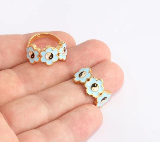 24 Ayar Altın Kaplama Mavi Mineli Yin Yang  Yüzük