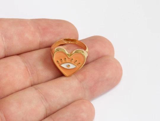 24 Ayar Altın Kaplama Turuncu Mineli Kalp  Yüzük