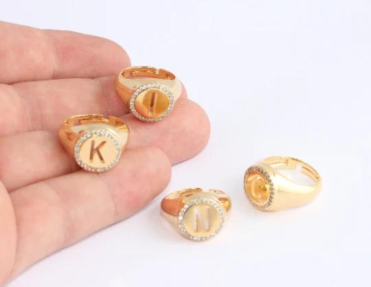 24 Ayar Altın Kaplama Beyaz Zirkon Taşlı Harf  Yüzük