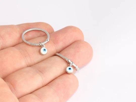 Rodyum Kaplama Gümüş Beyaz Mineli Salantı Nazar Örgü  Yüzük