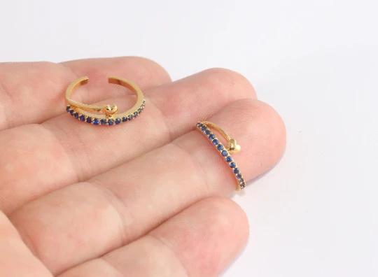 24 Ayar Altın Kaplama Lacivert Taşlı Mini Kalp  Yüzük