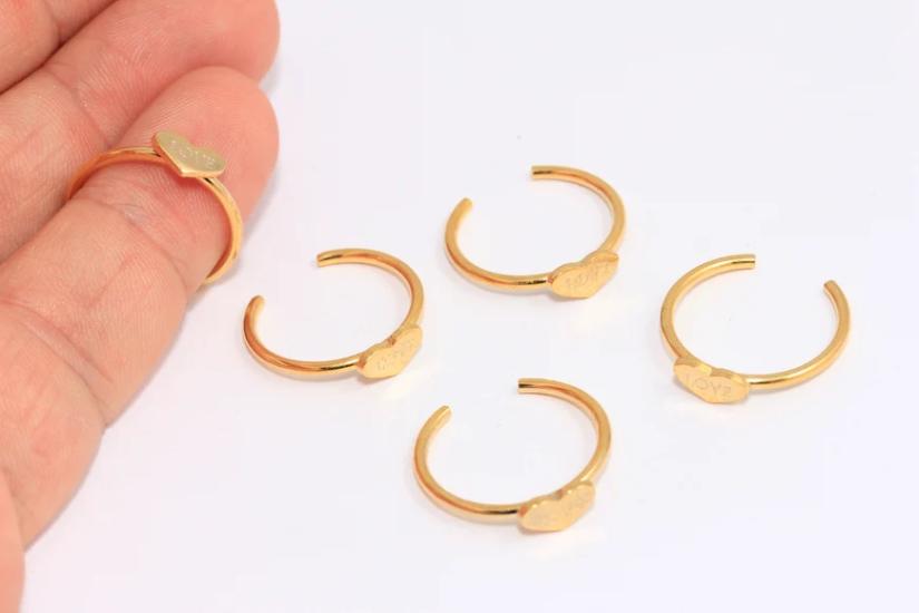 24 Ayar Altın Kaplama Love Yazılı Kalp  Yüzük