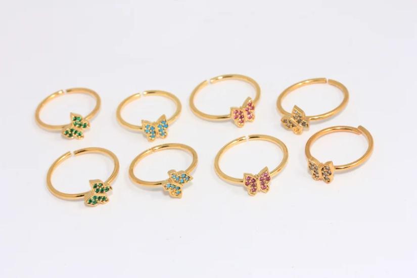 24 Ayar Altın Kaplama Zirkon Taşlı Kelebek  Yüzük