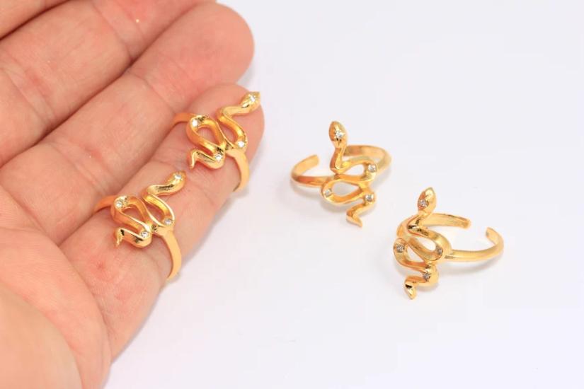 24 Ayar Altın Kaplama Beyaz Zirkon Taşlı Yılan  Yüzük