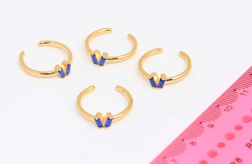 24 Ayar Altın Kaplama Mavi Baget Taşlı  Yüzük