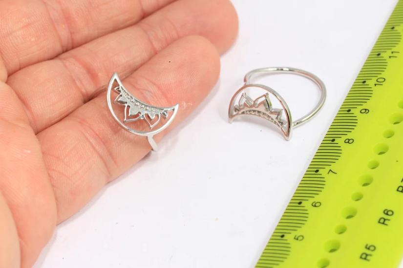 Rodyum Kaplama Gümüş Ay  Yüzük