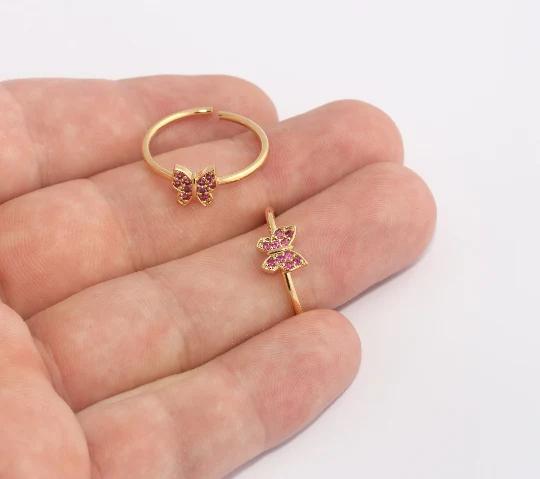 24 Ayar Altın Kaplama Mor Zirkon Taşlı Kelebek  Yüzük