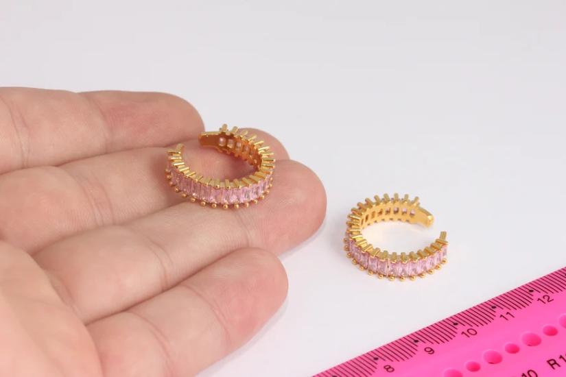 24 Ayar Altın Kaplama Pembe Baget Taşlı Zirkon Taşlı Yüzük