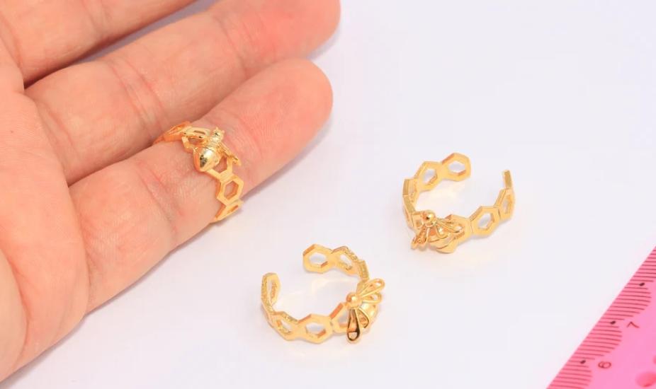 24 Ayar Altın Kaplama Petek Arı Yüzük