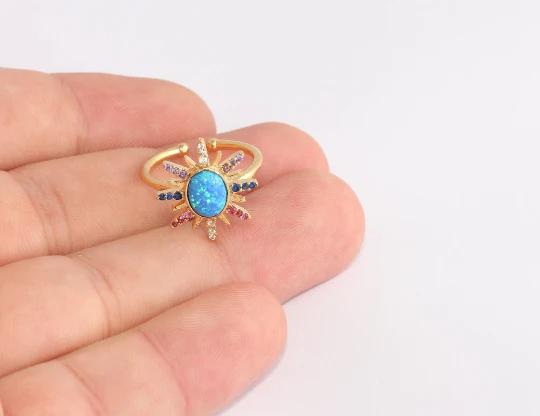 24 Ayar Altın Kaplama Karışık Renkli Zirkon Taşlı Güneş  Yüzük