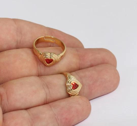 24 Ayar Altın Kaplama Turuncu Taşlı Kalp  Yüzük