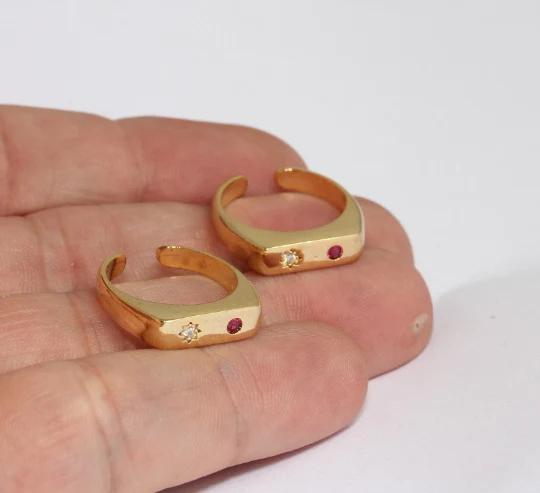 24 Ayar Altın Kaplama  Kırmızı Beyaz  Taş Çubuk  Yüzük