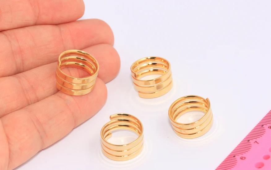 24 Ayar Altın Kaplama Üçlü Düz Bant Yüzük