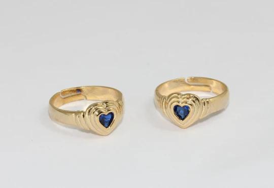 24 Ayar Altın Kaplama Mavi Zirkon Taşlı Kalp Yüzük