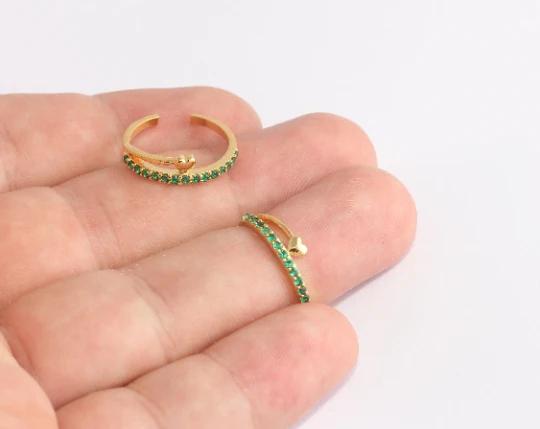 24 Ayar Altın Kaplama Yeşil  Taşlı Kalp Yüzük