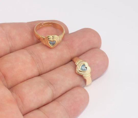 24 Ayar Altın Kaplama Mor Taşlı Kalp Yüzük