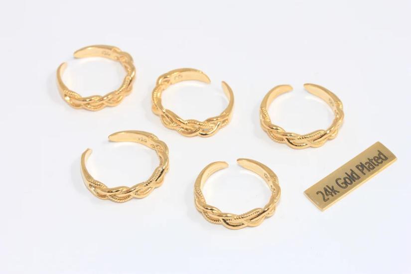 24 Ayar Altın Kaplama Örgü Açık Yüzük