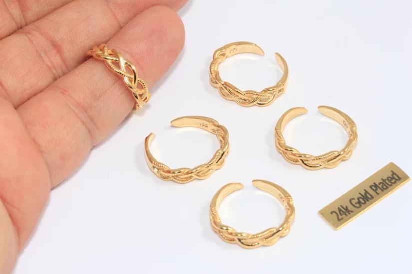 24 Ayar Altın Kaplama Örgü Açık Yüzük