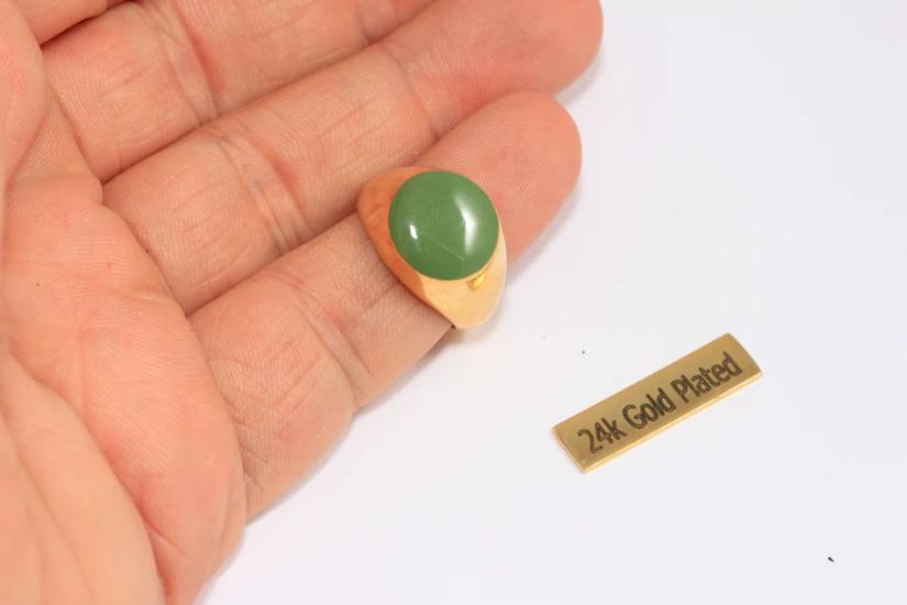 24 Ayar Altın Kaplama Yeşil Mineli Yuvarlak Yüzük