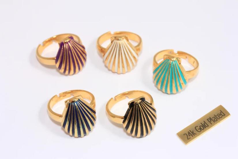 24 Ayar Altın Kaplama Mineli Deniz Kabuğu Yüzük