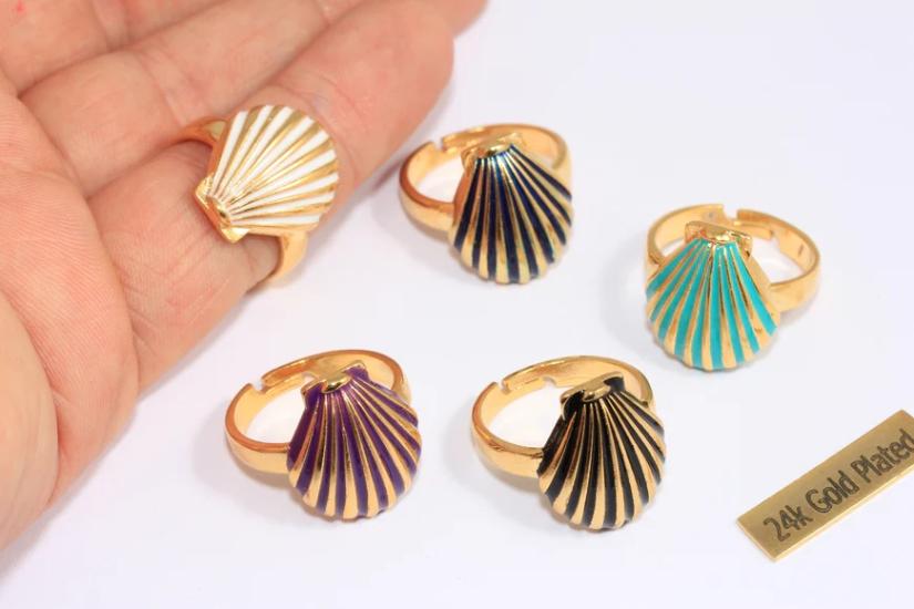 24 Ayar Altın Kaplama Mineli Deniz Kabuğu Yüzük