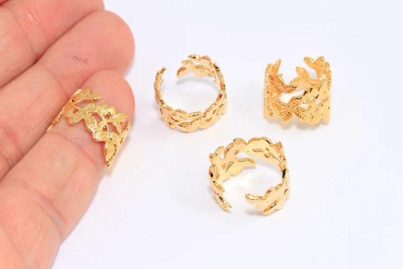 24 Ayar Altın Kaplama Defne Yaprağı Sarmal Açık Yüzük