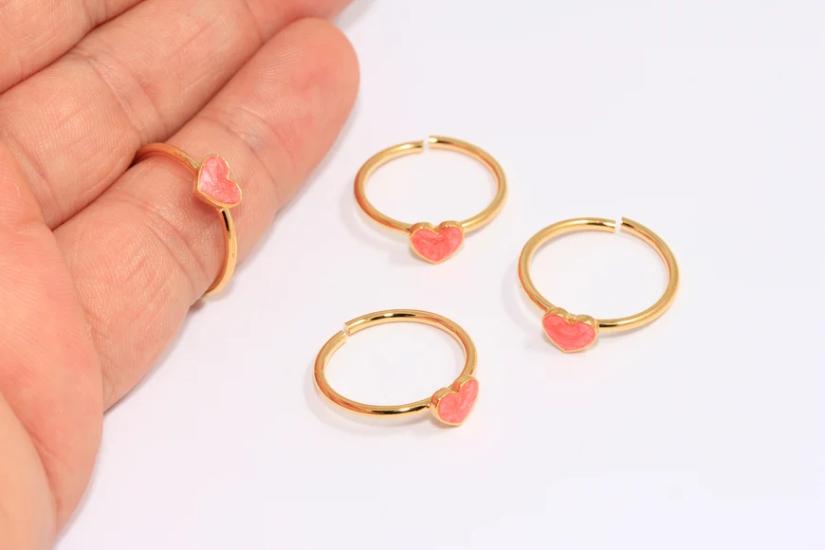 24 Ayar Altın Kaplama Pembe İnci Mineli Kalp Açık Yüzük