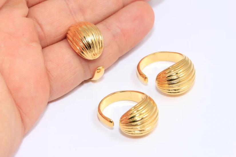 24 Ayar Altın Kaplama Deniz Kabuğu Açık Yüzük