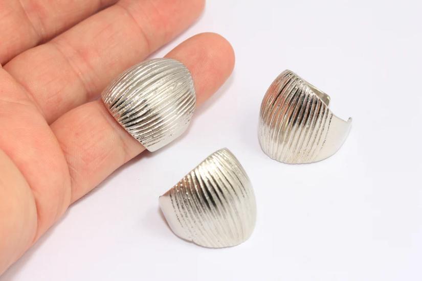 Rodyum Kaplama Gümüş Renk Deniz Kabuğu Büyük Yüzük