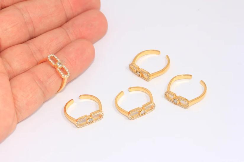 24 Ayar Altın Kaplama Beyaz Zirkon Taşlı Sonsuzluk  Yüzük