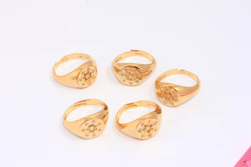 24 Ayar Altın Kaplama Beyaz Taşlı Yıldız Yüzük