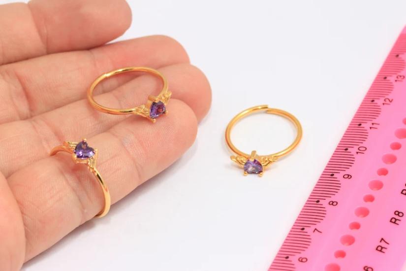 24 Ayar Altın Kaplama Mor Zirkon Taşlı Melek Kanadı Yüzük