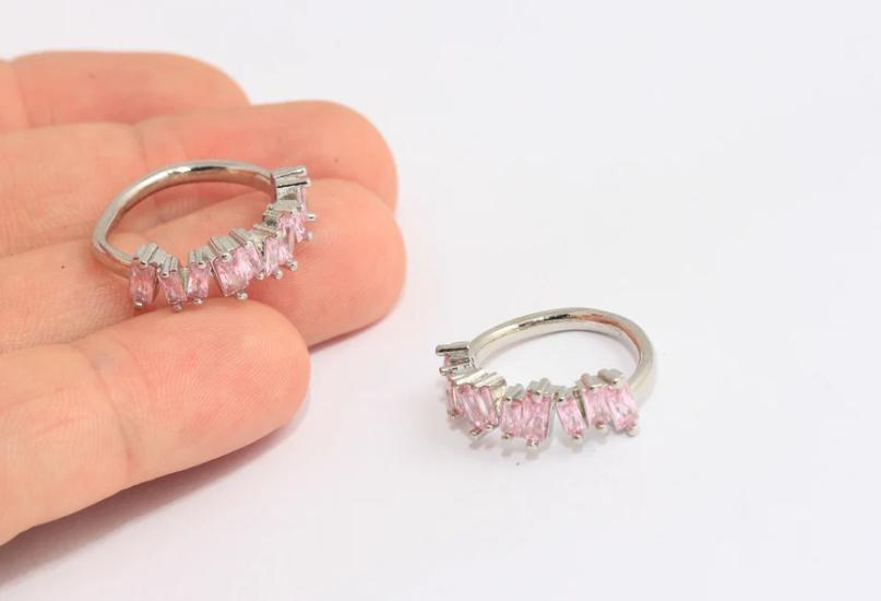 24 Ayar Altın Kaplama Pembe Zirkon Taşlı Baget Yüzük