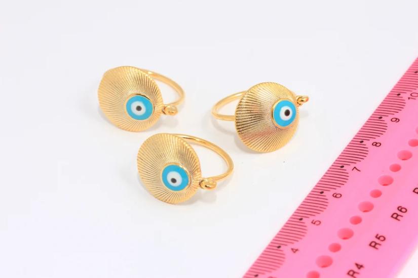 24 Ayar Altın Kaplama Mavi Mineli Deniz Kabuğu Yüzük