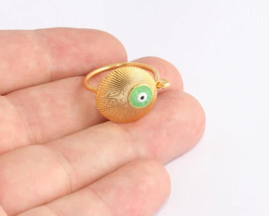 24 Ayar Altın Kaplama Yeşil Mineli Deniz Kabuğu Yüzük