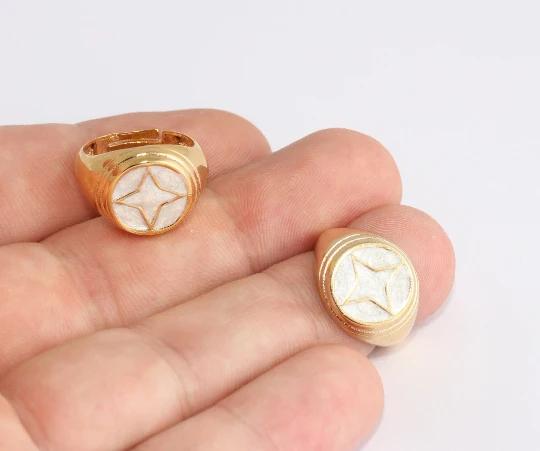 24 Ayar Altın Kaplama Beyaz İnci Mineli Yıldız  Yüzük