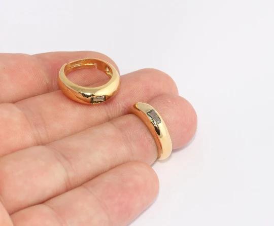 24 Ayar Altın Kaplama Koyu Yeşil Baget Taş Yüzük