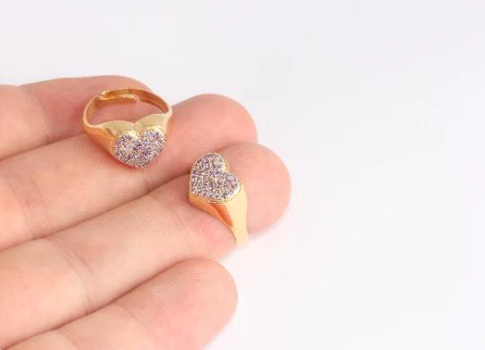 24 Ayar Altın Kaplama Açık Mor Taşlı Kalp Yüzük