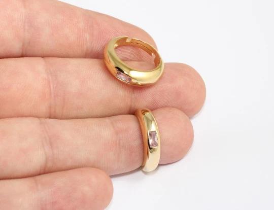 24 Ayar Altın Kaplama Açık Pembe Baget Taşlı Yüzük