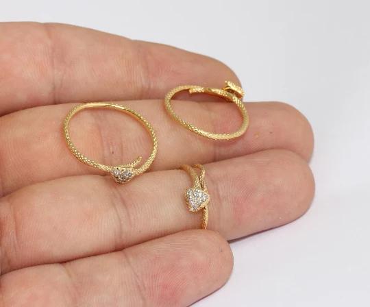 24 Ayar Altın Kaplama Beyaz Zirkon Taşlı Yılan Yüzük