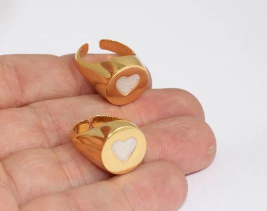 24 Ayar Altın Kaplama  Beyaz Krem Mineli Kalp Yüzük