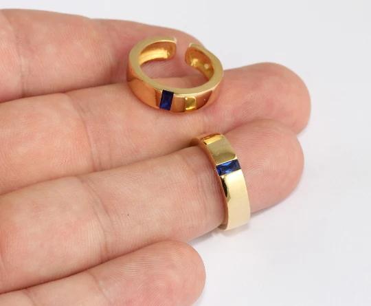 24 Ayar Altın Kaplama Lacivert  Baget Taşlı Açık Yüzük