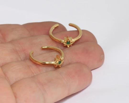 24 Ayar Altın Kaplama Yeşil Taşlı Yıldız Açık Yüzük