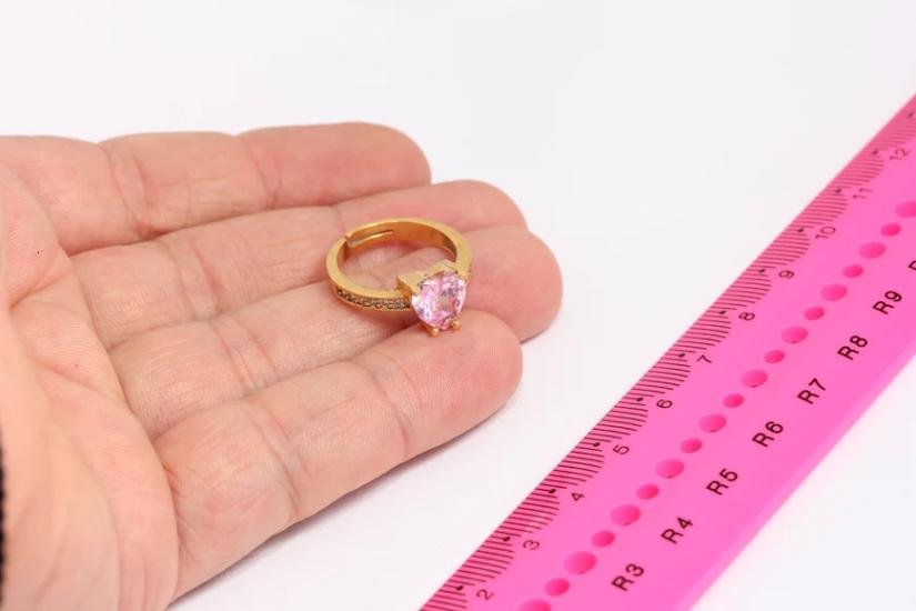 24 Ayar Altın Kaplama Pembe Zirkon Taşlı Kalp  Yüzük