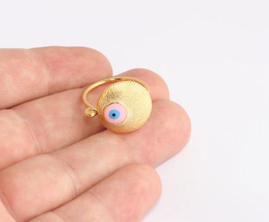 24 Ayar Altın Kaplama Pembe Mineli Kabuk Yüzük