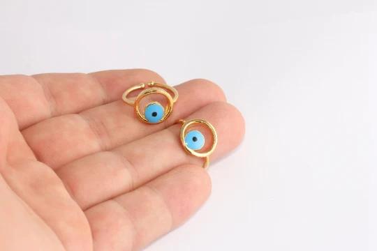 24 Ayar Altın Kaplama Mavi Mineli Nazar Yüzük