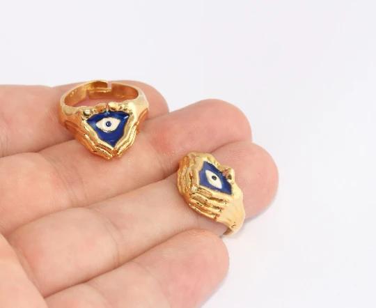 24 Ayar Altın Kaplama Lacivert Mineli Nazar Göz Yüzük