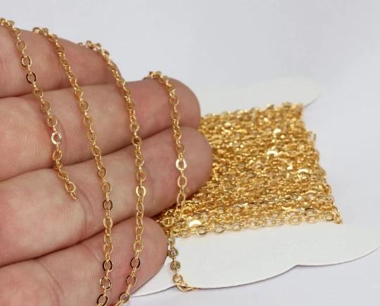 24 Ayar Altın Kaplama 3mm Küçük Halka  İnce Zincir