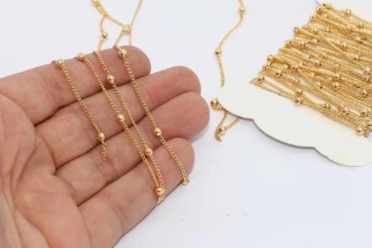 24 Ayar Altın Kaplama 1,4mm Halka Top Uydu Zincir